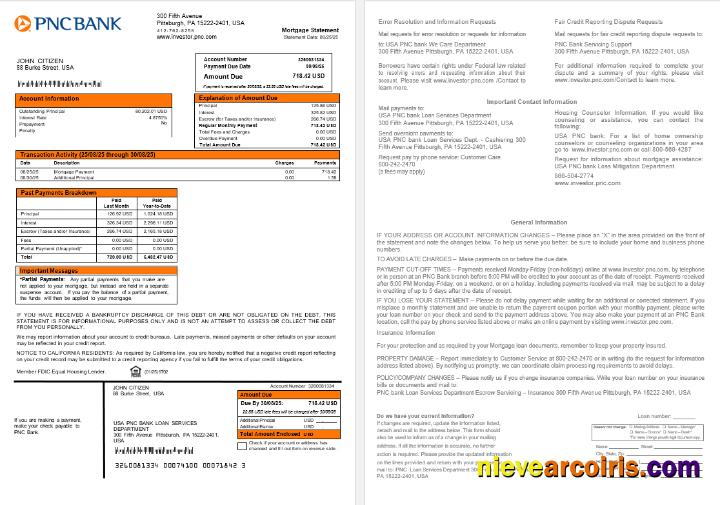 USA PNC bank mortgage statement
